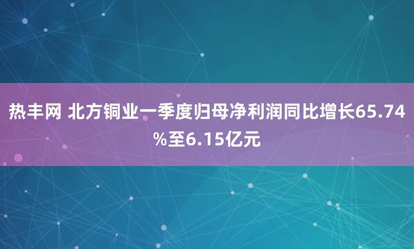 热丰网 北方铜业一季度归母净利润同比增长65.74%至6.15亿元